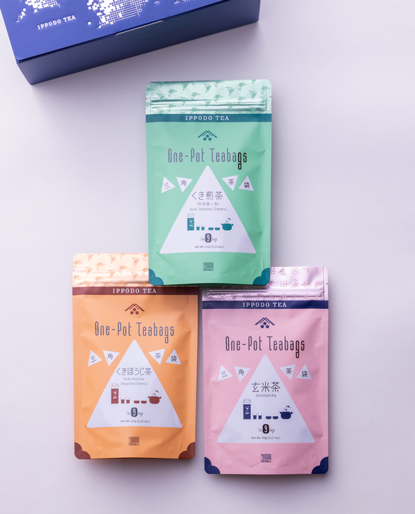 三角茶袋3種セット（くき煎茶、くきほうじ茶、玄米茶）≪包装・掛紙・ギフトシール不可≫